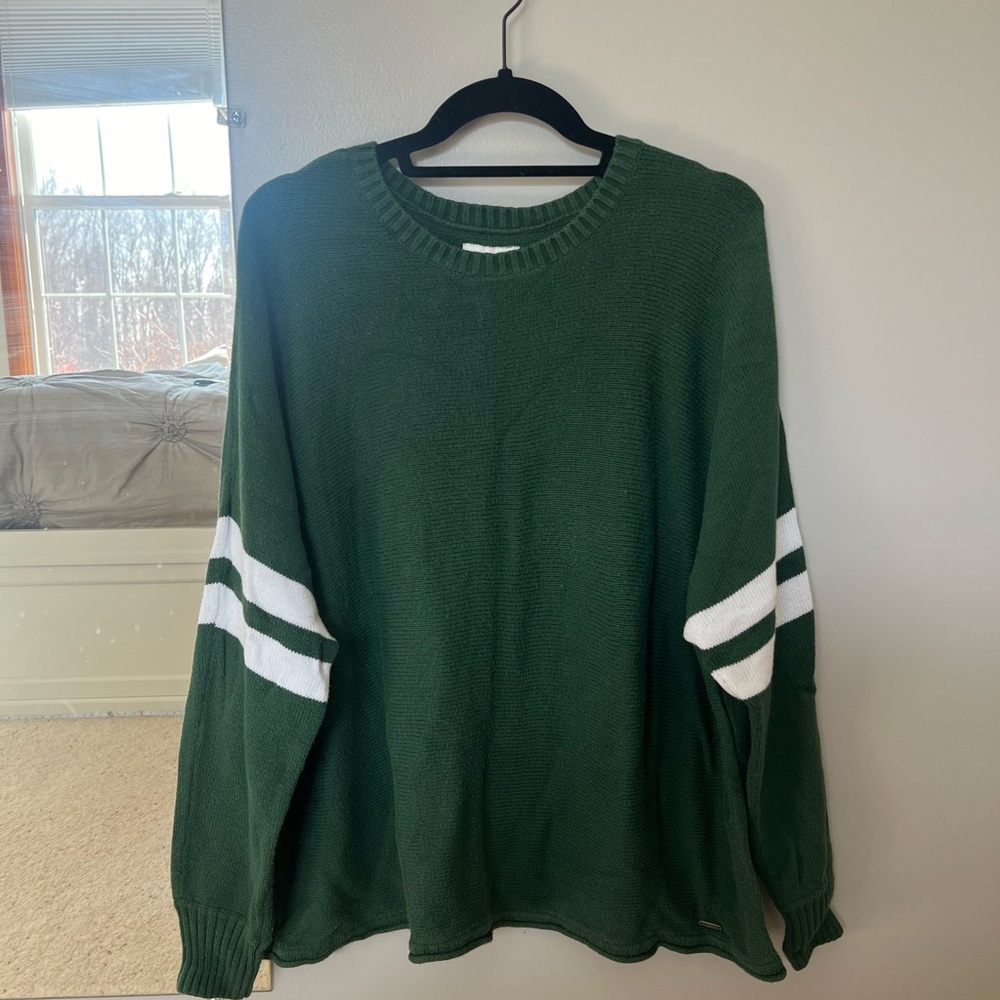 Green Sweater with White Stripes Size S